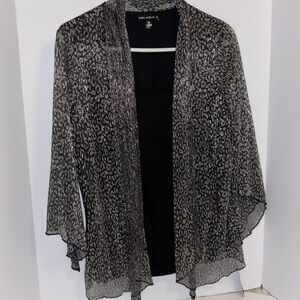 SARA MICHELLE….SILVER METALLIC SHEER LIKE JACKET WITH ATTACHED BLACK POLY TANK